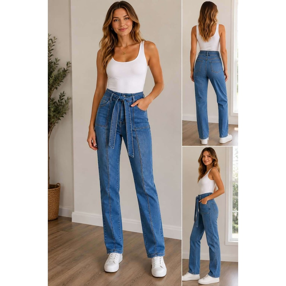 JW Jones Wear Women's Size 10 High Rise Belted Straight Leg Utility Jeans
